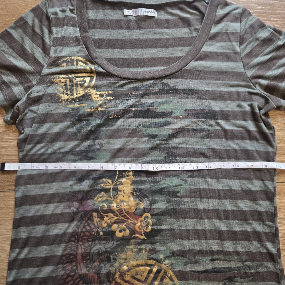 MAURICES Striped Short Sleeve Graphic Tee Gold Foil Accent Top Plus 14W 0X - Picture 6 of 9